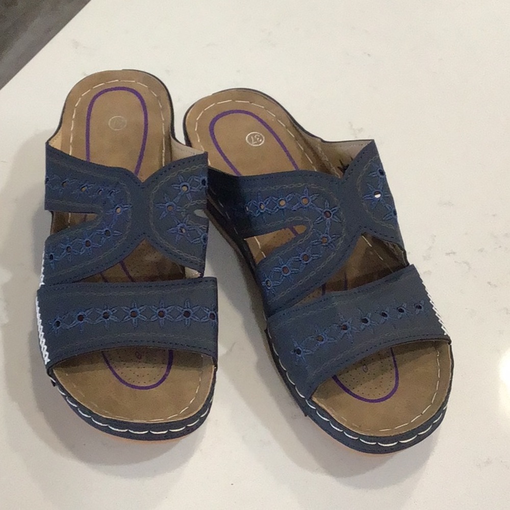 Navy Blue Suede-like Sandles - NEW without tags